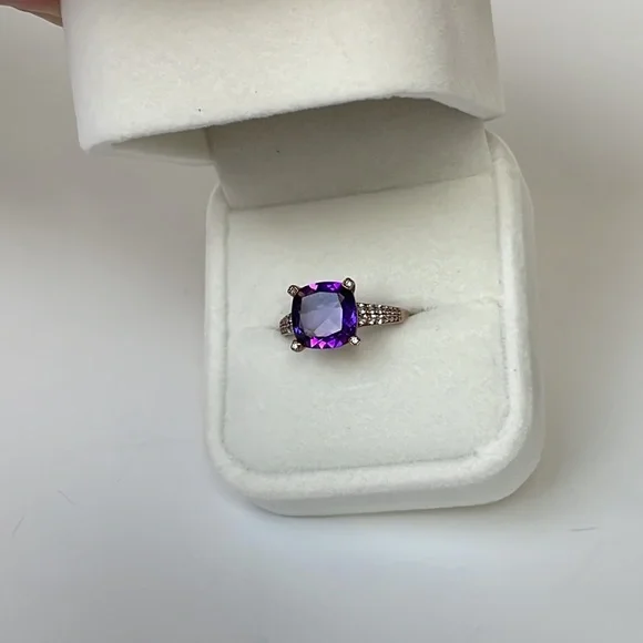 3 ct.Amethyst Cushion Cut Round Ring 6 1/2 - Picture 2 of 16